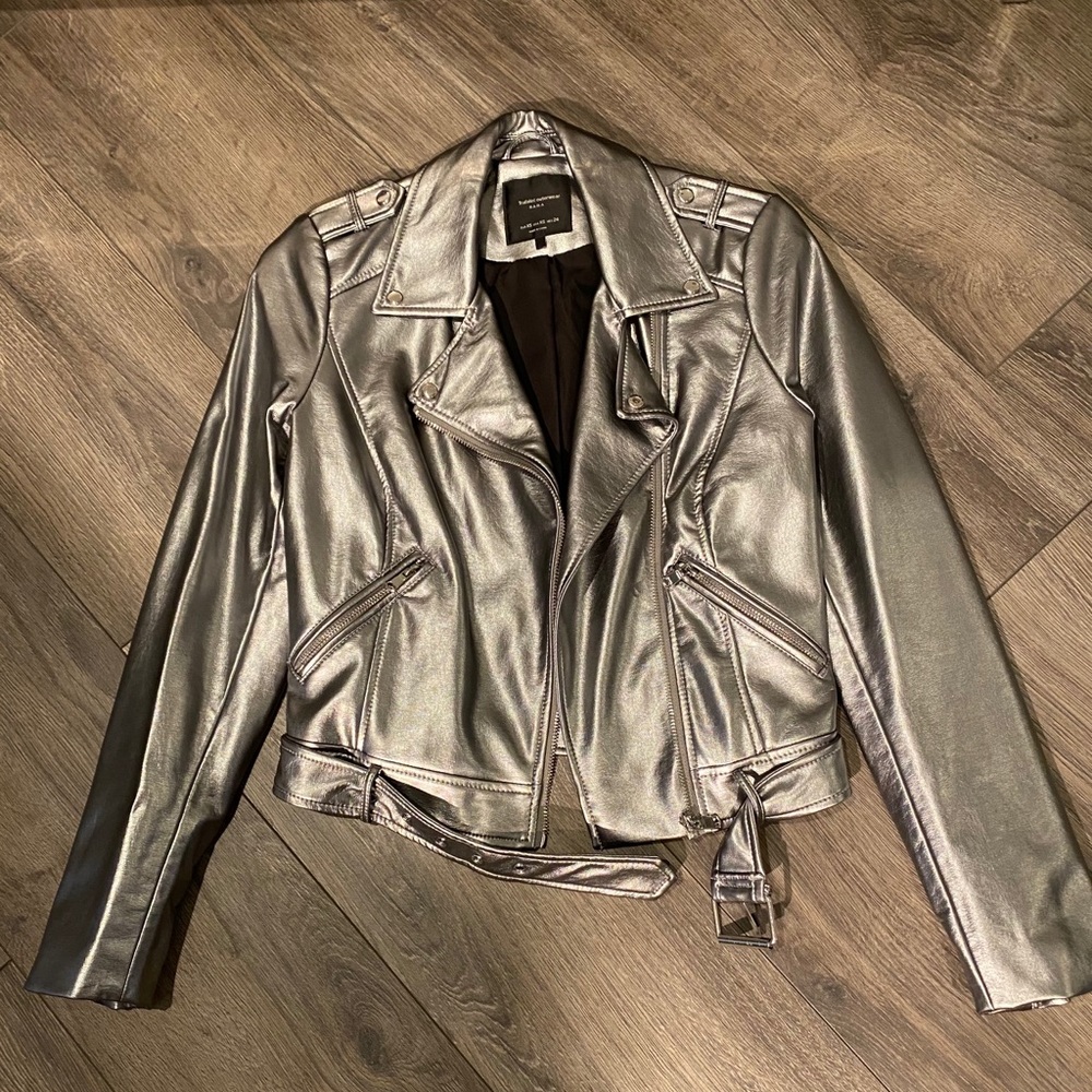 Zara Faux Silver Leather Jacket XS